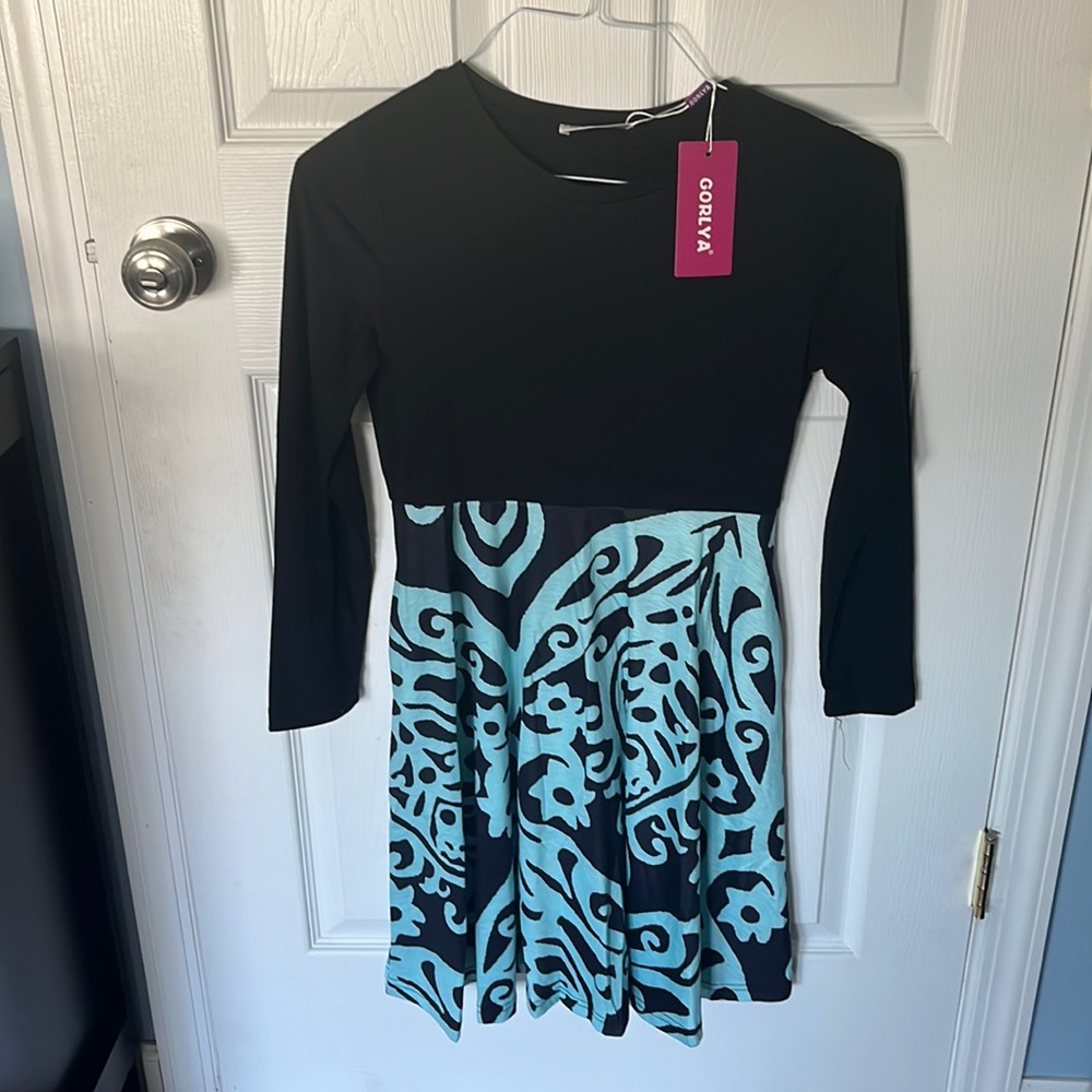 Teal and black dress